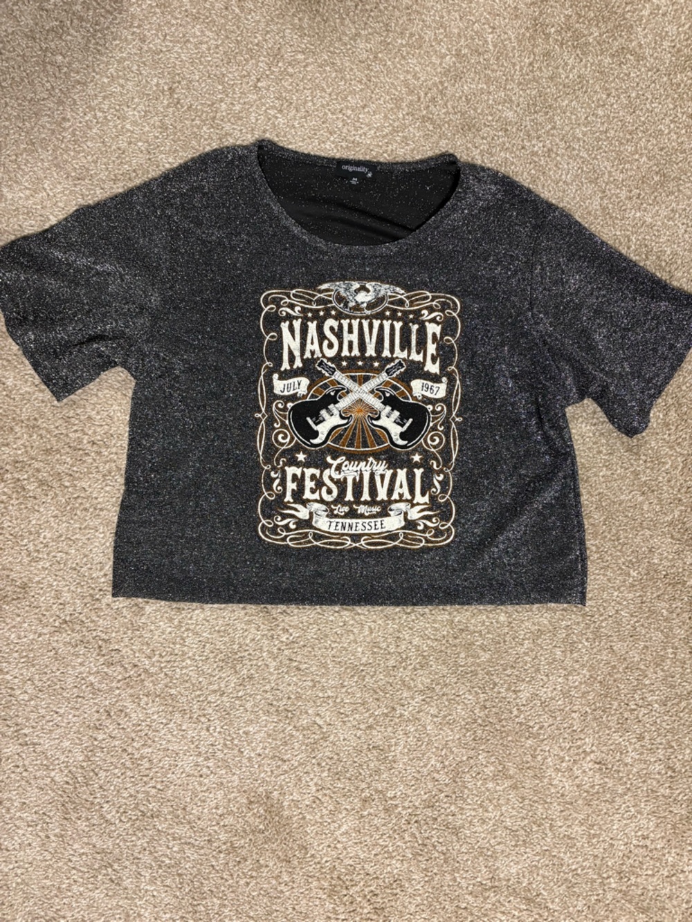 Nashville Festival Glitter Crop Tee - Black